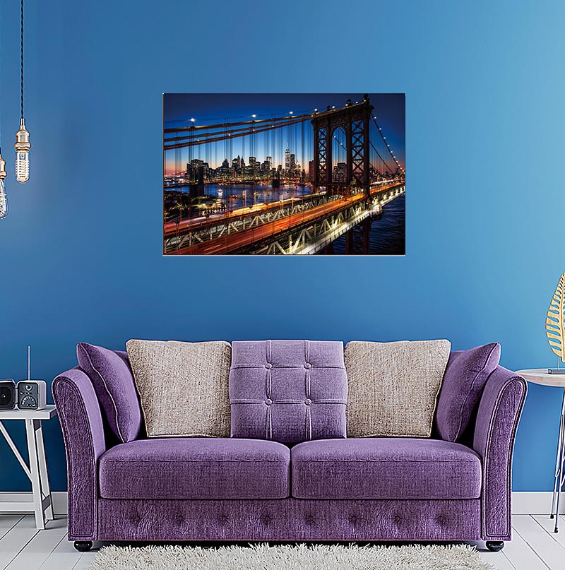 Oppidan Home "Evening On The Manhattan Bridge" Acrylic Wall Art 32"H X 48"W Multicolor Acrylic