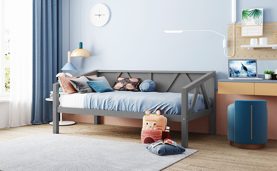 Twin size Daybed, Wood Slat Support, Gray gray-solid wood