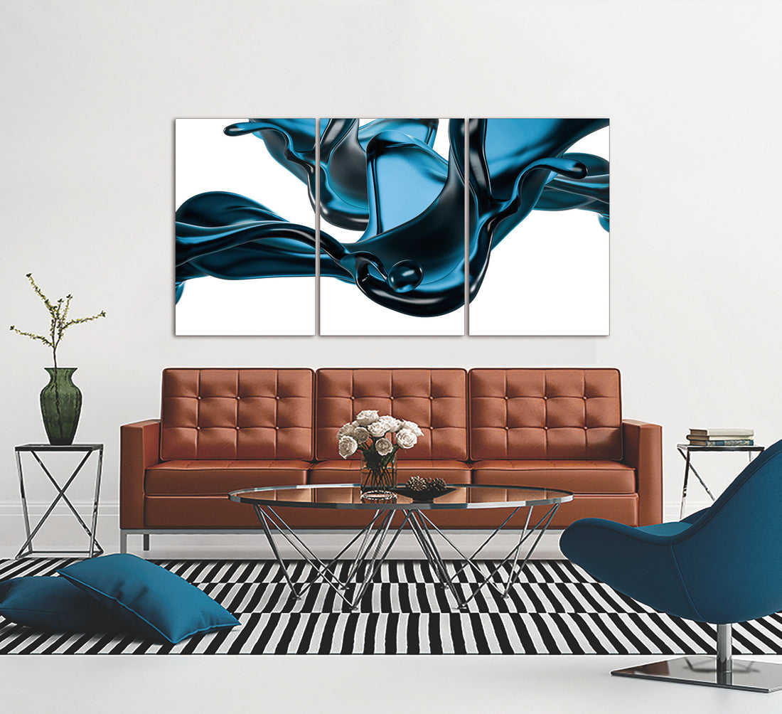 Oppidan Home "Abstract Liquid In Blue" 3 Piece Acrylic Wall Art 36"H X 72"W Multicolor Acrylic