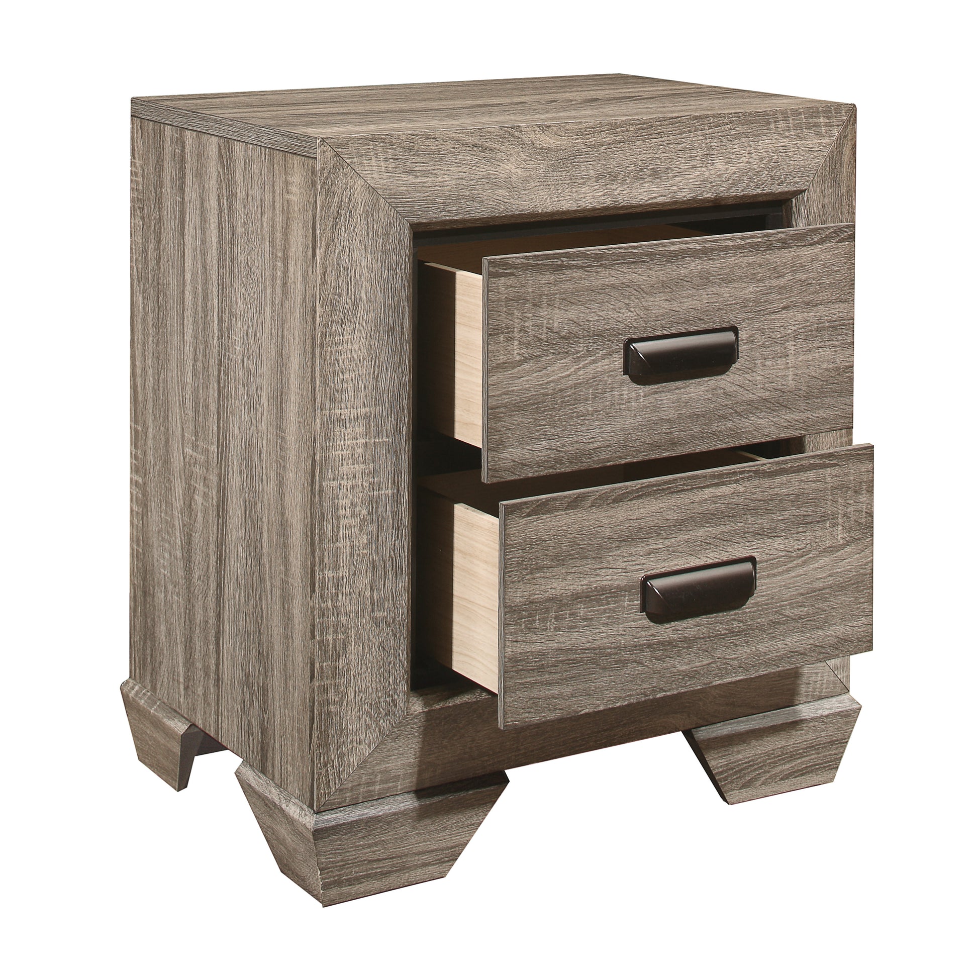 Natural Finish 1Pc Nightstand Flat Cup Pulls Two Dovetail Drawers Wooden Bed Side Table Bedroom Furniture Natural 2 Drawers Bedroom Wood