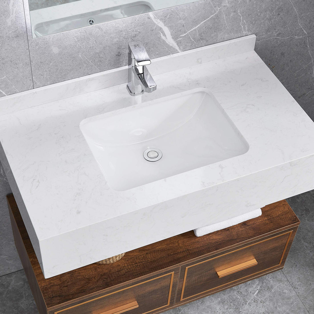 White Rectangular Undermount Bathroom Sink With