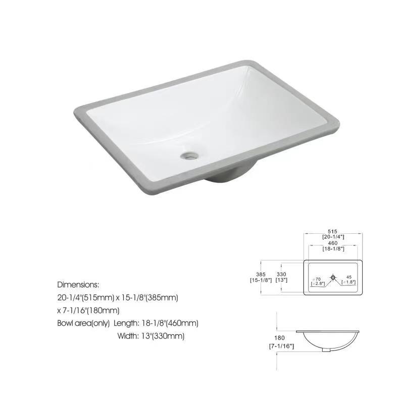 White Rectangular Undermount Bathroom Sink With Overflow White Ceramic