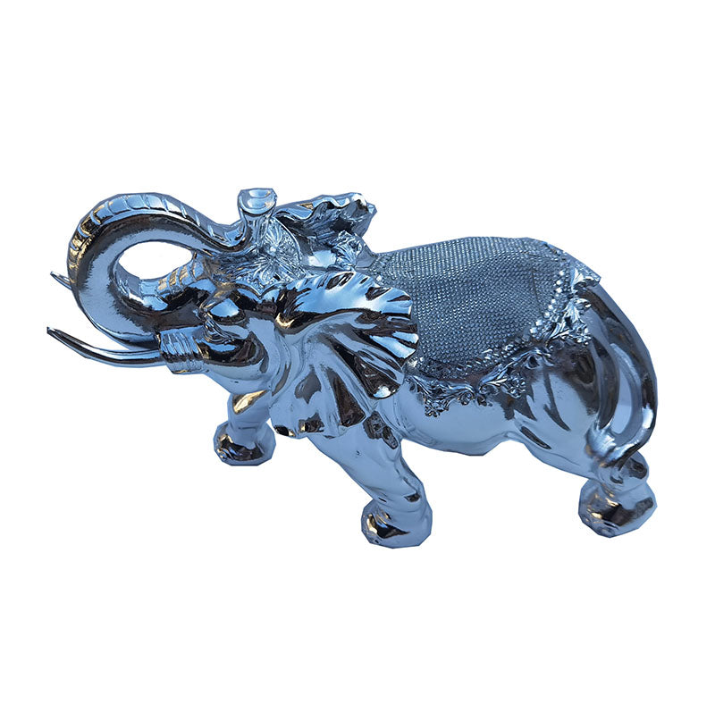 Ambrose Delightfully Extravagant Chrome Plated Elephant With Embedded Crystal Saddle 11.5"L X 5"W X 8.5"H Silver Polyresin