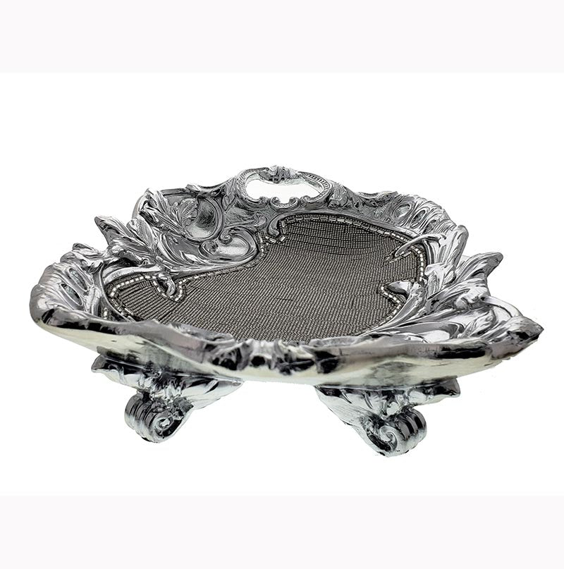 Ambrose Chrome Plated Crystal Embellished Ceramic Plate Silver Ceramic