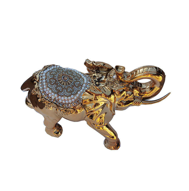 Ambrose Delightfully Extravagant Gold Plated Elephant With Embedded Crystal And Pearl Saddle 11.5"L X 5"W X 8.5"H Gold Polyresin