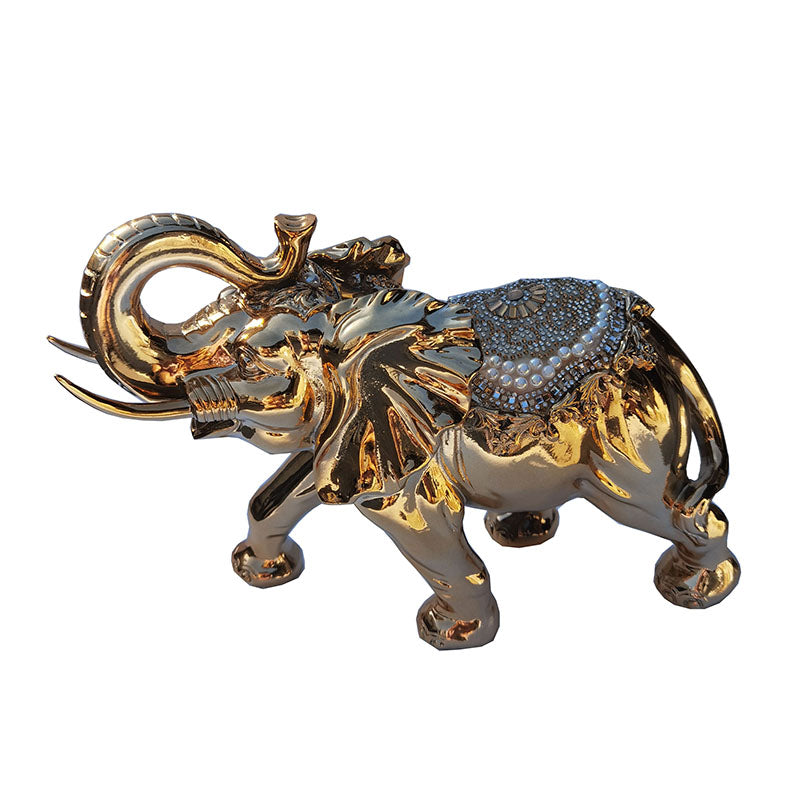 Ambrose Delightfully Extravagant Gold Plated Elephant With Embedded Crystal And Pearl Saddle 11.5"L X 5"W X 8.5"H Gold Polyresin