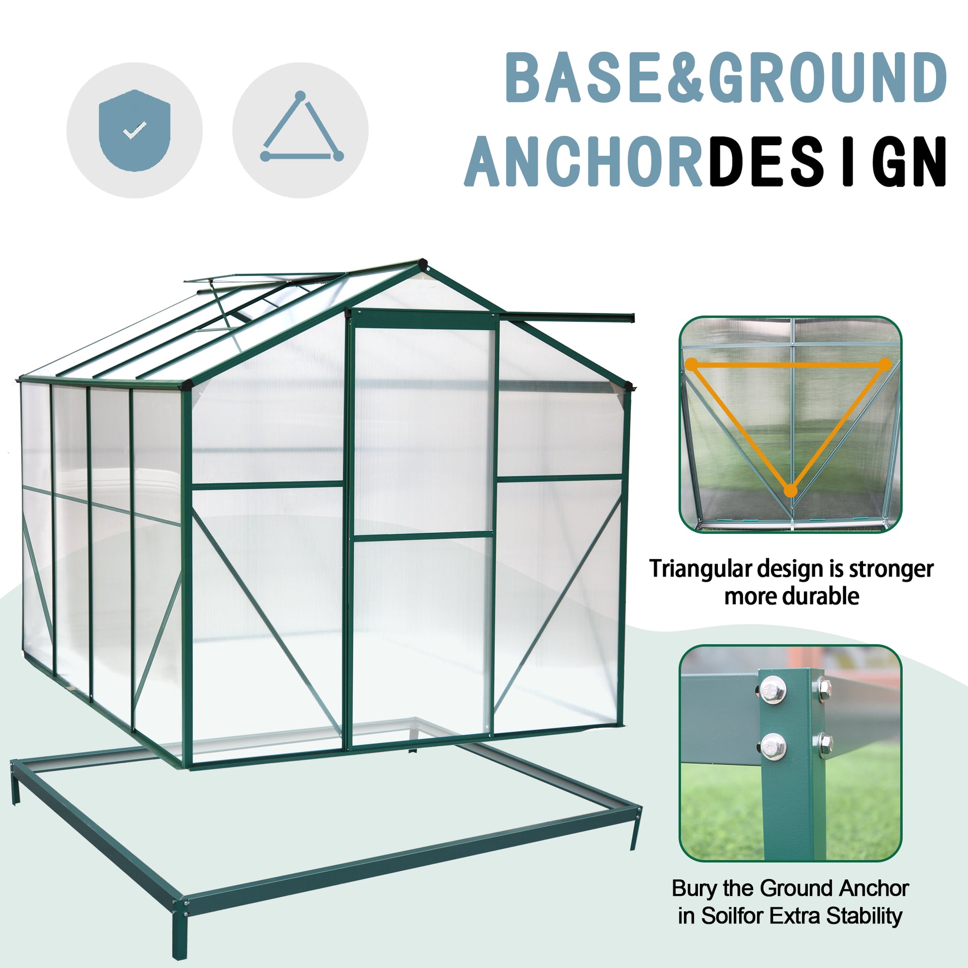 Polycarbonate Greenhouse,6'X 8' Heavy Duty Walk In Plant Garden Greenhouse For Backyard Outdoor Green Aluminium