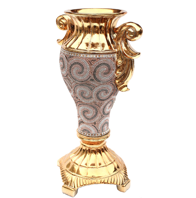 Ambrose Chrome Plated Crystal Embellished Ceramic Vase Gold Ceramic