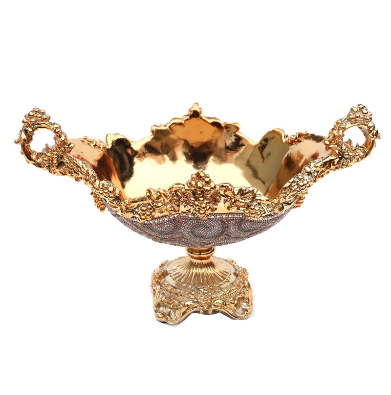 Ambrose Chrome Plated Crystal Embellished Ceramic Fruit Platter Gold Ceramic