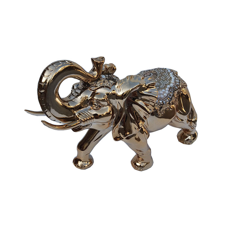 Ambrose Delightfully Extravagant Gold Plated Elephant With Embedded Crystal And Pearl Saddle 11.5"L X 5"W X 8.5"H Gold Polyresin