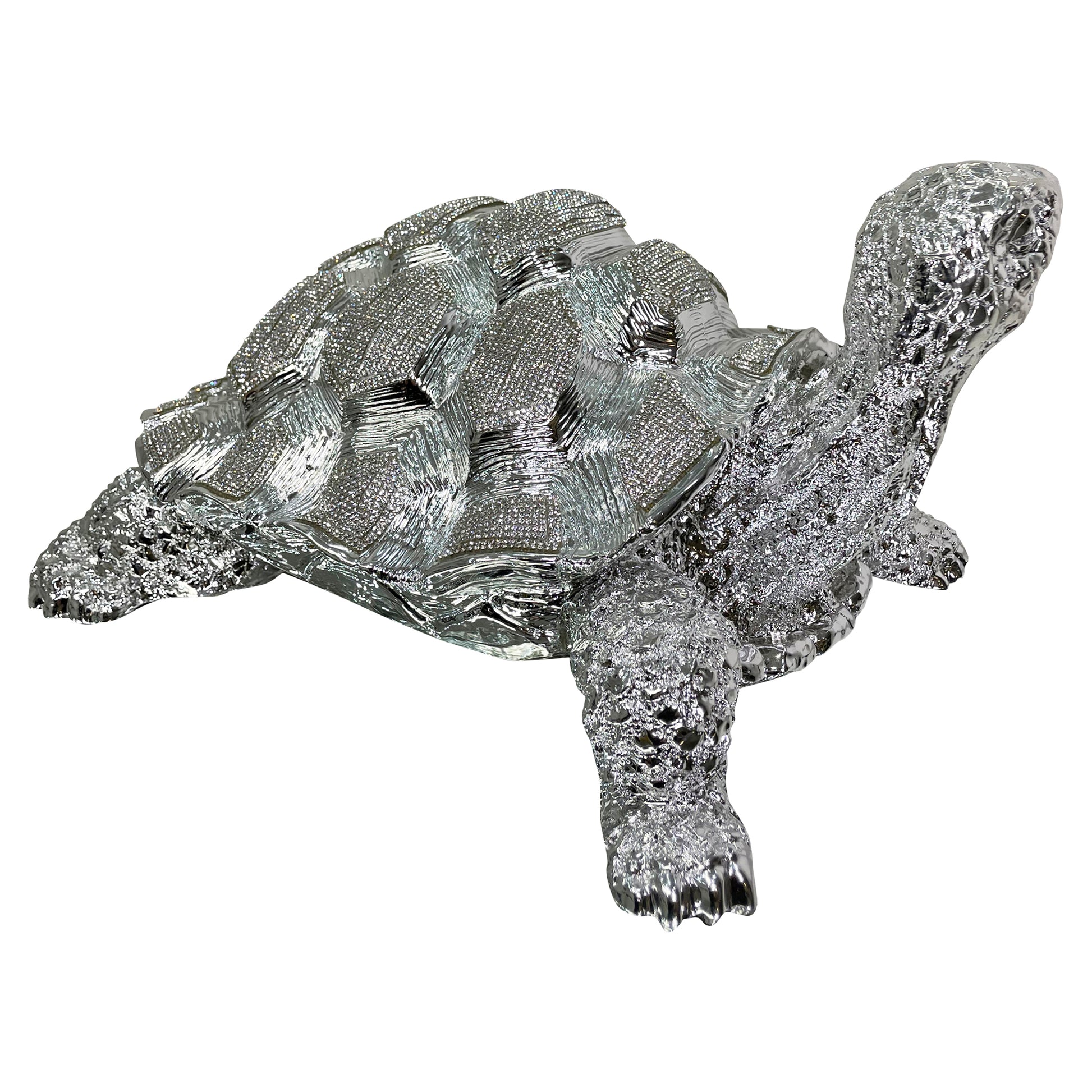 Ambrose Diamond Encrusted Chrome Plated Turtle 14"L X 10.5"W X 7"H Silver Polyresin