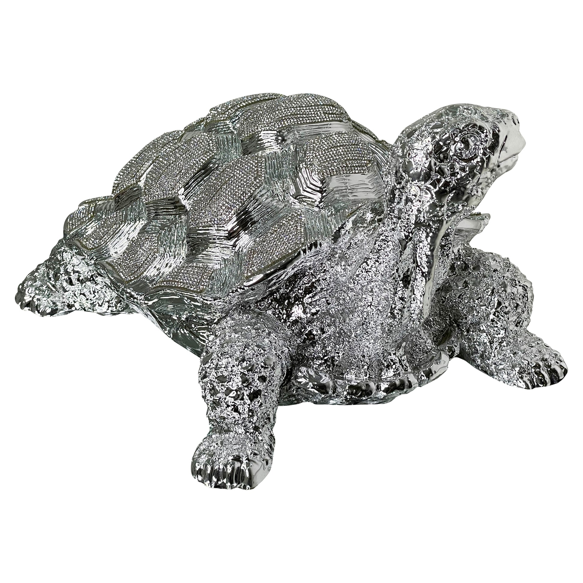 Ambrose Diamond Encrusted Chrome Plated Turtle 14"L X 10.5"W X 7"H Silver Polyresin