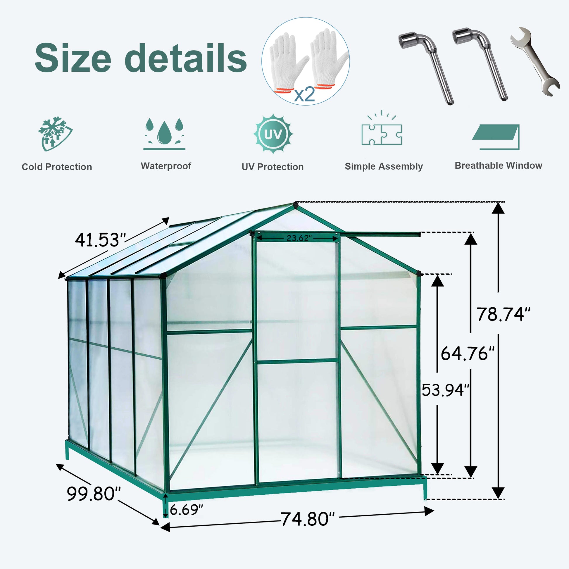 Polycarbonate Greenhouse,6'X 8' Heavy Duty Walk In Plant Garden Greenhouse For Backyard Outdoor Green Aluminium