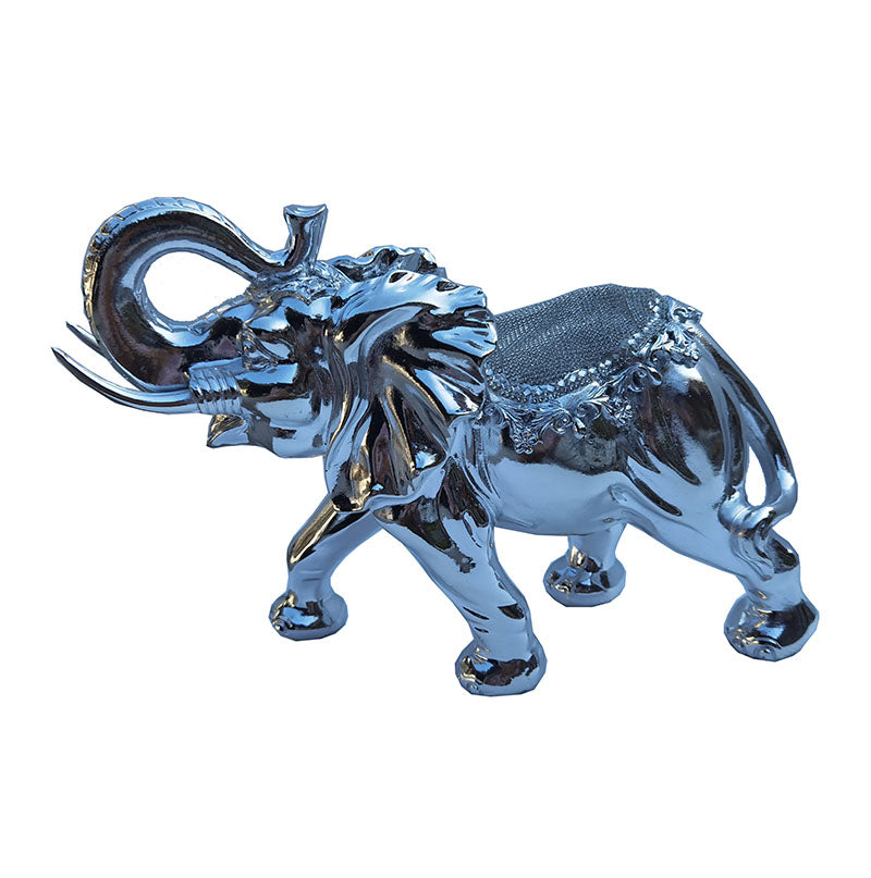 Ambrose Delightfully Extravagant Chrome Plated Elephant With Embedded Crystal Saddle 11.5"L X 5"W X 8.5"H Silver Polyresin