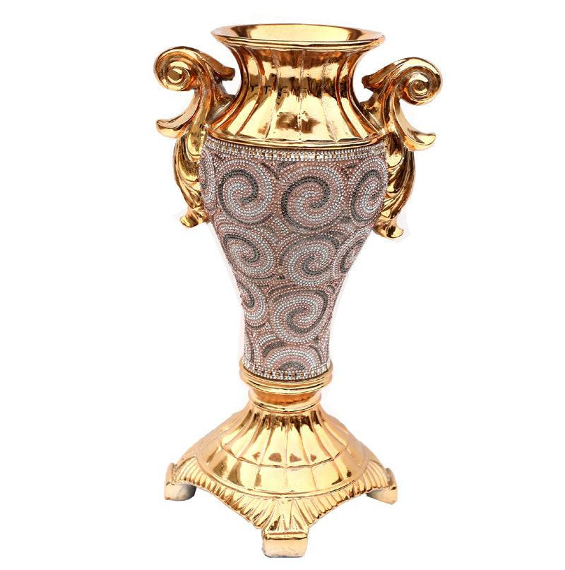 Ambrose Chrome Plated Crystal Embellished Ceramic Vase Gold Ceramic