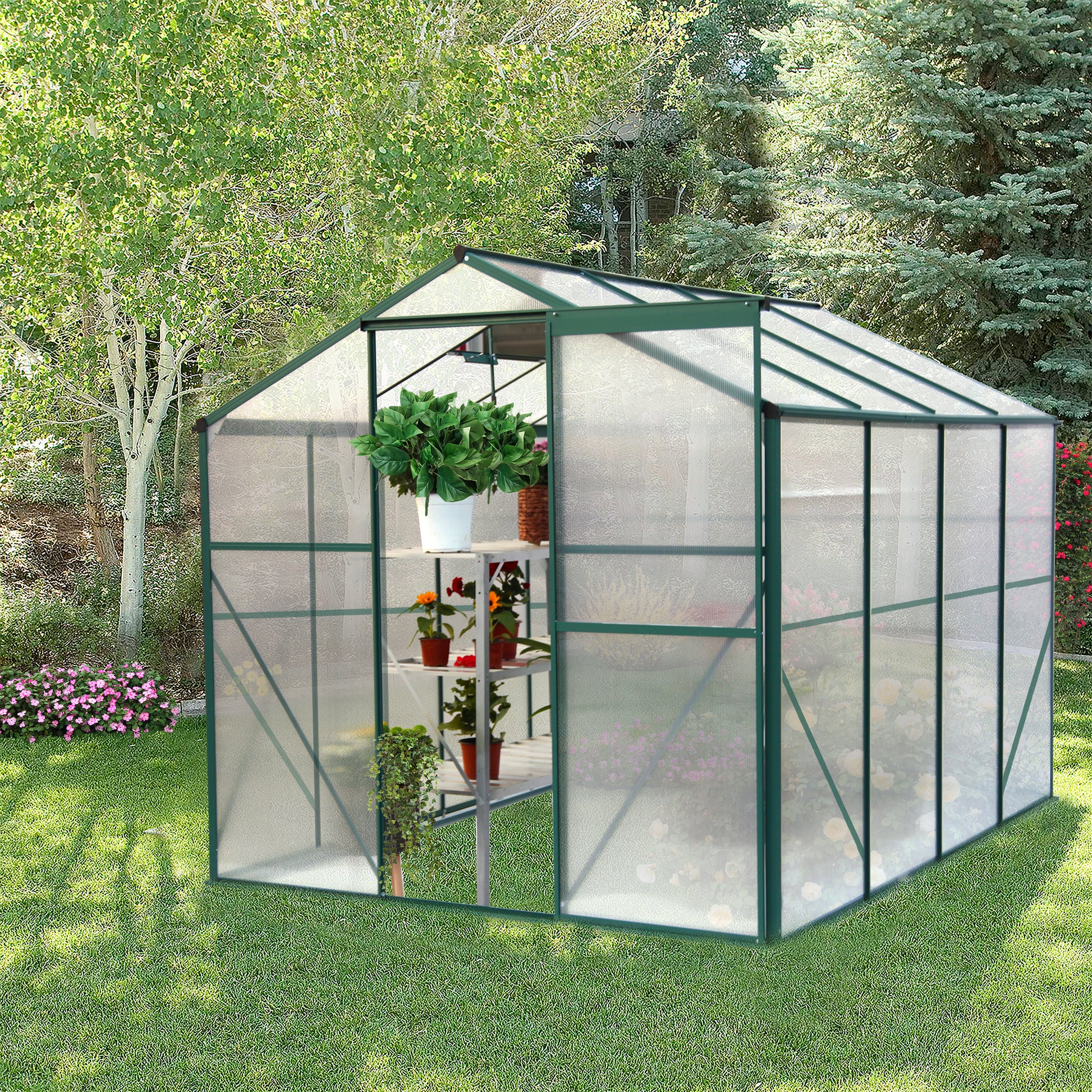 Polycarbonate Greenhouse,6'X 8' Heavy Duty Walk In Plant Garden Greenhouse For Backyard Outdoor Green Aluminium