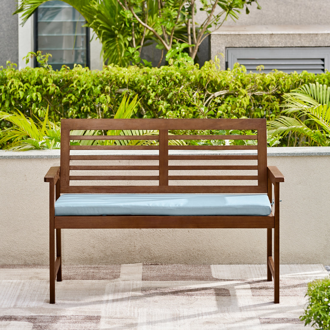 Farmhouse Chic Slatted Eucalyptus Wood Garden Bench No Cushion Included Brown Solid Wood