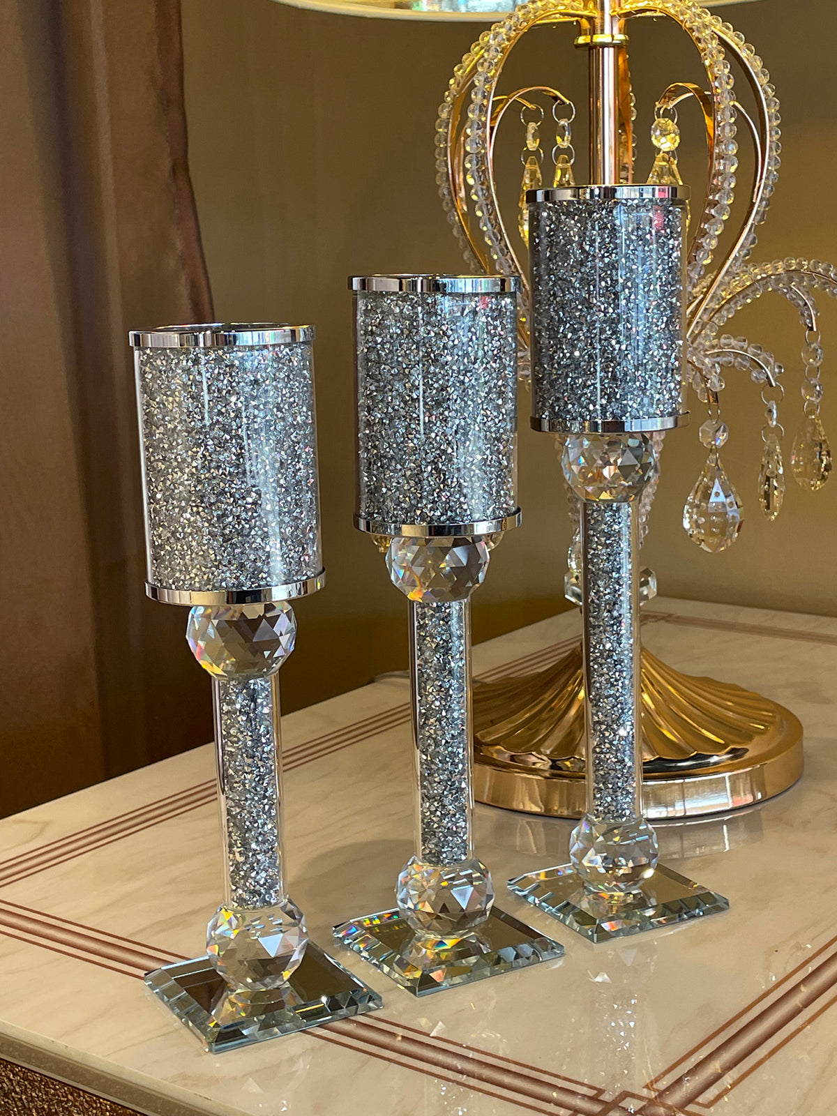 Ambrose Exquisite 3 Piece Candle Holder Set silver-glass