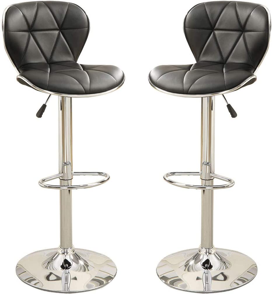 Black Faux Leather Stool Counter Height Chairs Set Of 2 Adjustable Height Kitchen Island Stools Gas Lift Chrome Base. Black Dining Room Modern Metal