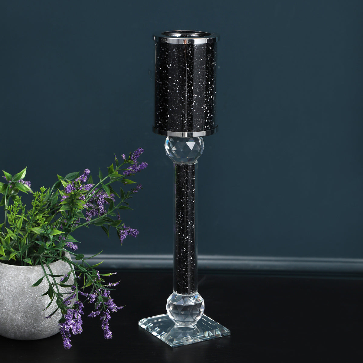 Ambrose Exquisite Small Candle Holder 2.75" L X 2.75" black-glass
