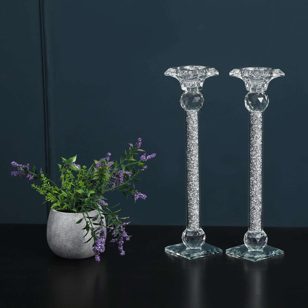 Ambrose Exquisite 2 Piece Candle Holders in Silver silver-glass