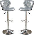 Silver Grey Faux Leather Pvc Stool Counter Height Chairs Set Of 2 Adjustable Height Kitchen Island Stools Chrome Base. Silver Dining Room Contemporary,Modern Tufted Back Metal