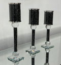 Ambrose Exquisite 3 Piece Candle Holder Set Black Glass
