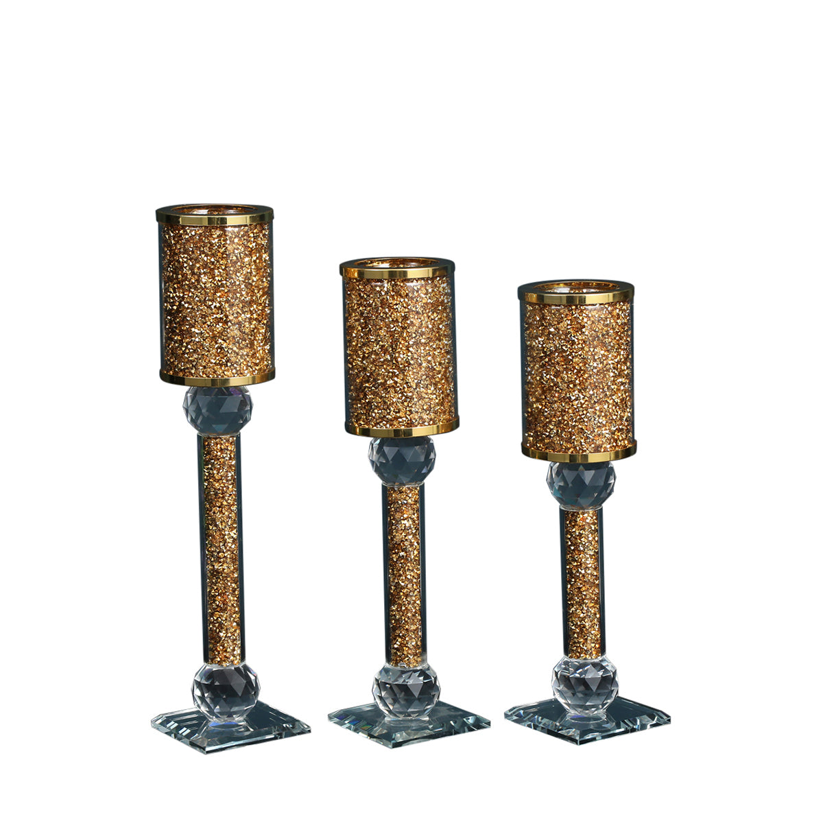 Ambrose Exquisite 3 Piece Candle Holder Set gold-glass