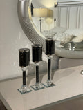 Ambrose Exquisite 3 Piece Candle Holder Set Black Glass
