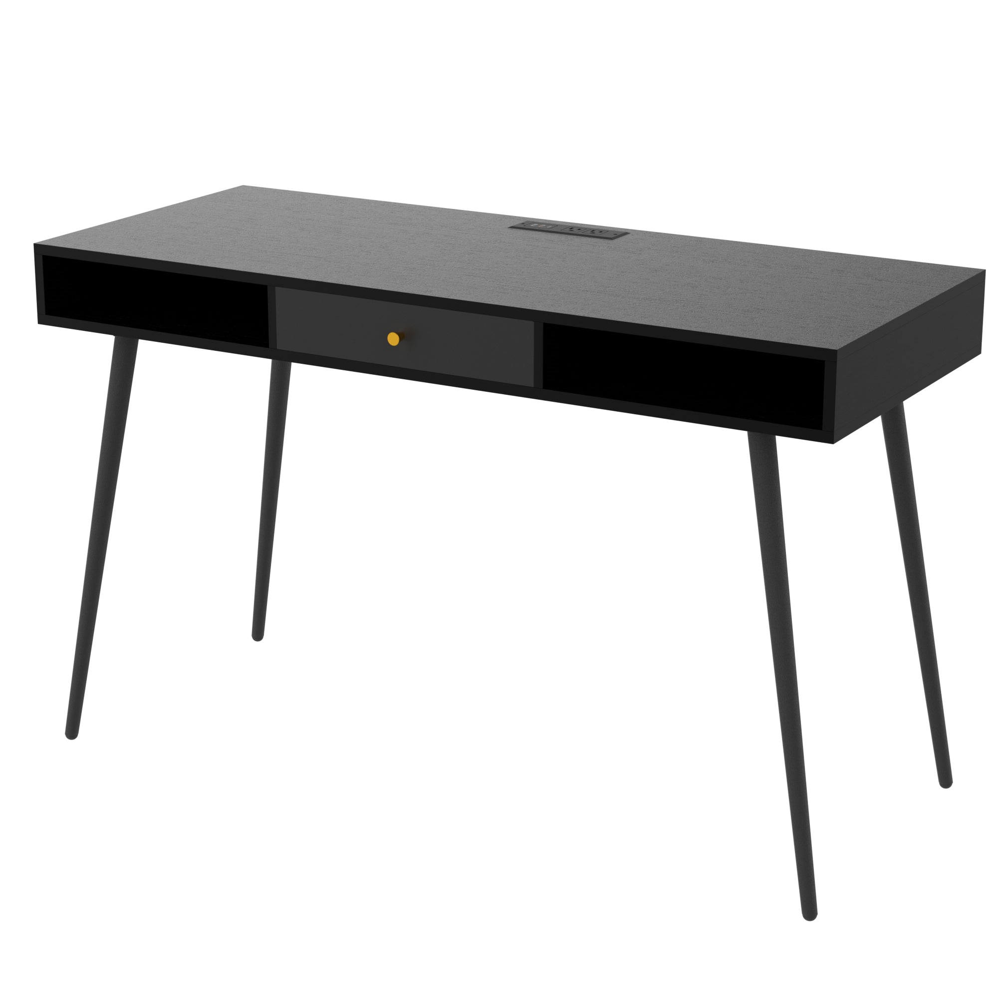 Mid Century Desk with USB Ports and Power Outlet black-mdf