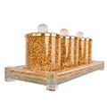 Ambrose Exquisite Tea, Sugar, Coffee Canisters With Tray In Crushed Diamond Glass In Gift Box Gold Glass