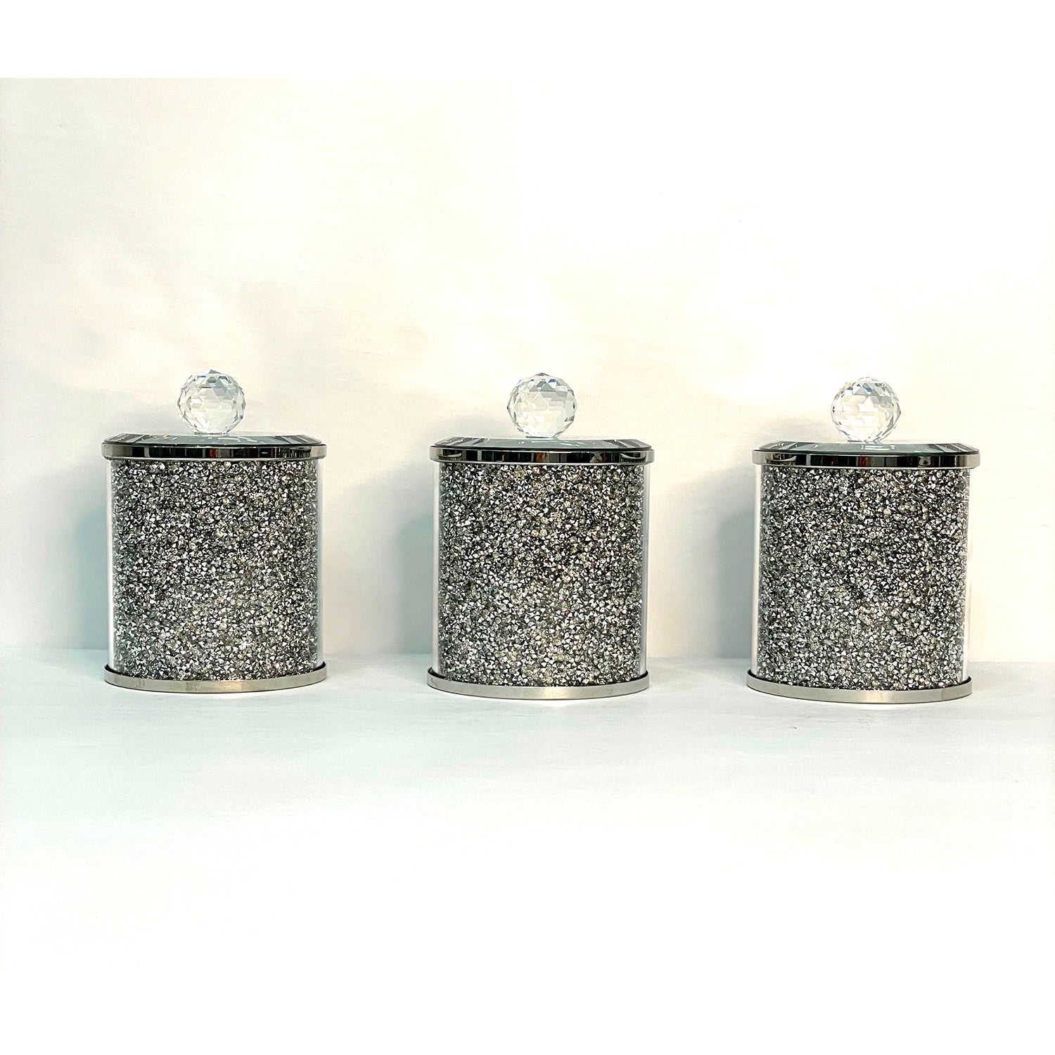 Ambrose Exquisite Three Glass Canister Set In Gift Box Silver Glass