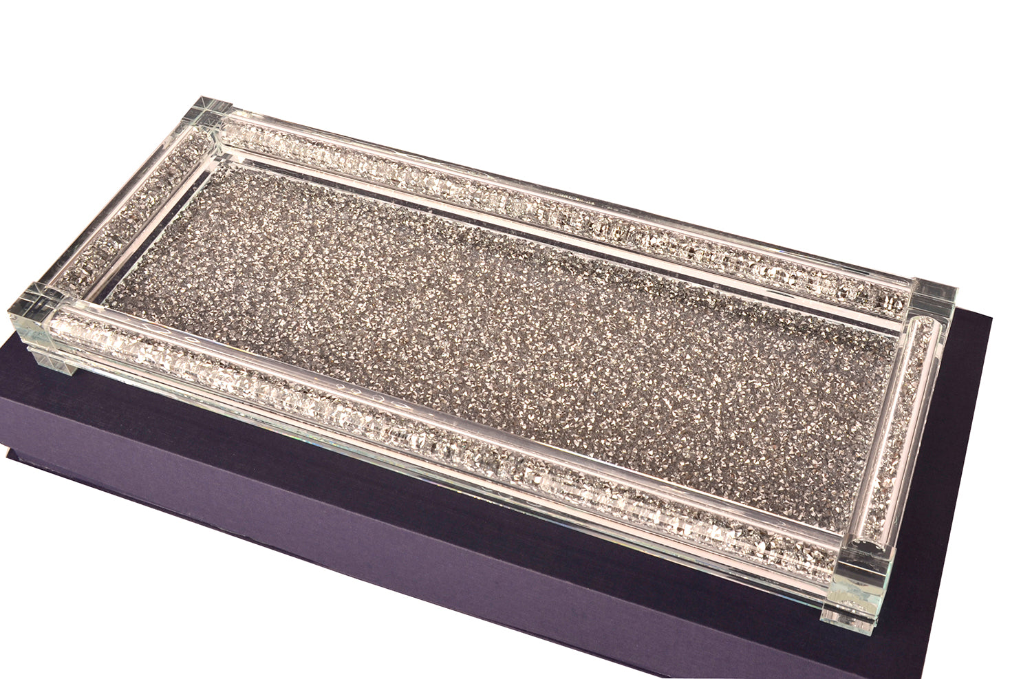 Ambrose Exquisite Large Glass Tray In Gift Box Silver Glass