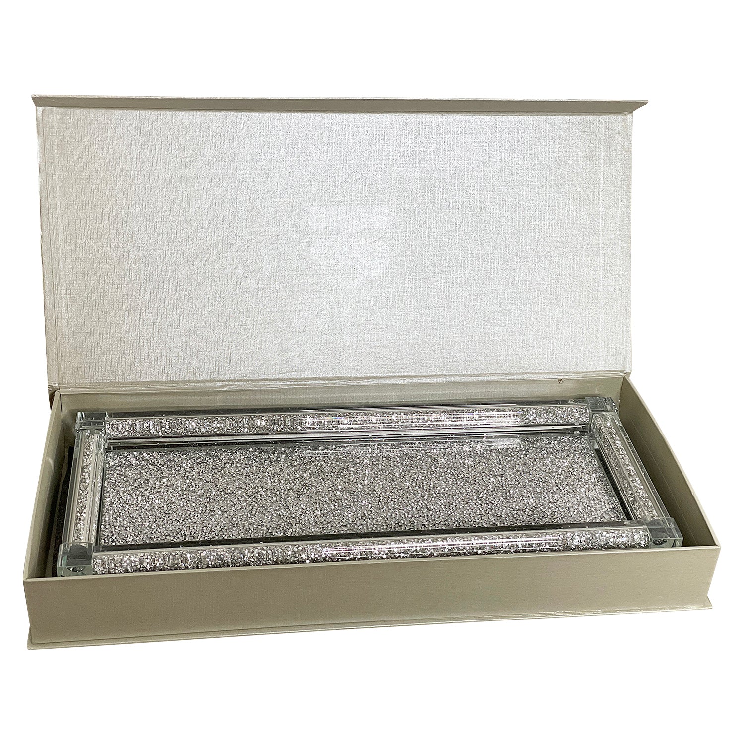 Ambrose Exquisite Large Glass Tray in Gift Box silver-glass