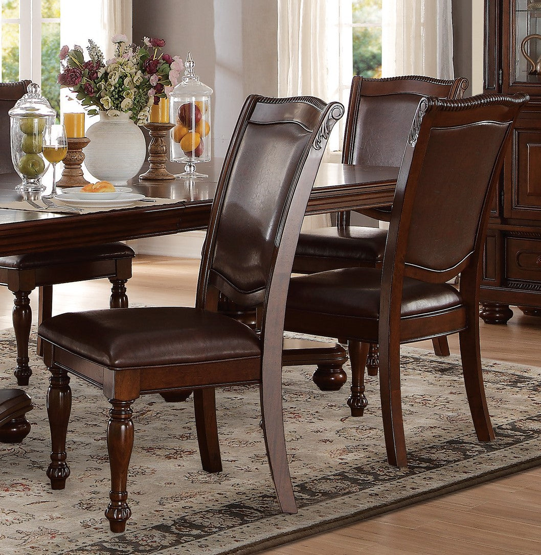Traditional Style Dining Room Table W Leaf 2X Armchairs And 4X Side Chairs Dining 7Pc Set Brown Cherry Finish Upholstered Seat Wooden Furniture Wood Wood Brown Mix Seats 6 Wood Dining Room Extendable Traditional Double Pedestal Rectangular Dining Table