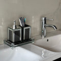 Ambrose Exquisite 3 Piece Square Soap Dispenser And Toothbrush Holder With Tray Black Glass