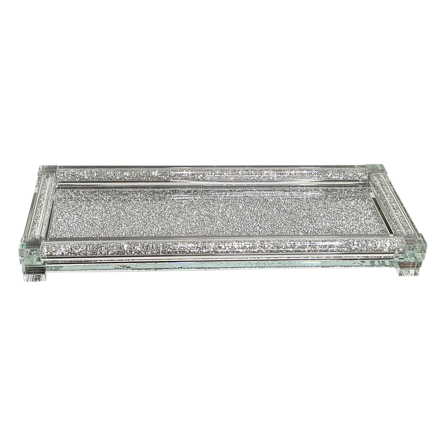 Ambrose Exquisite Large Glass Tray In Gift Box Silver Glass