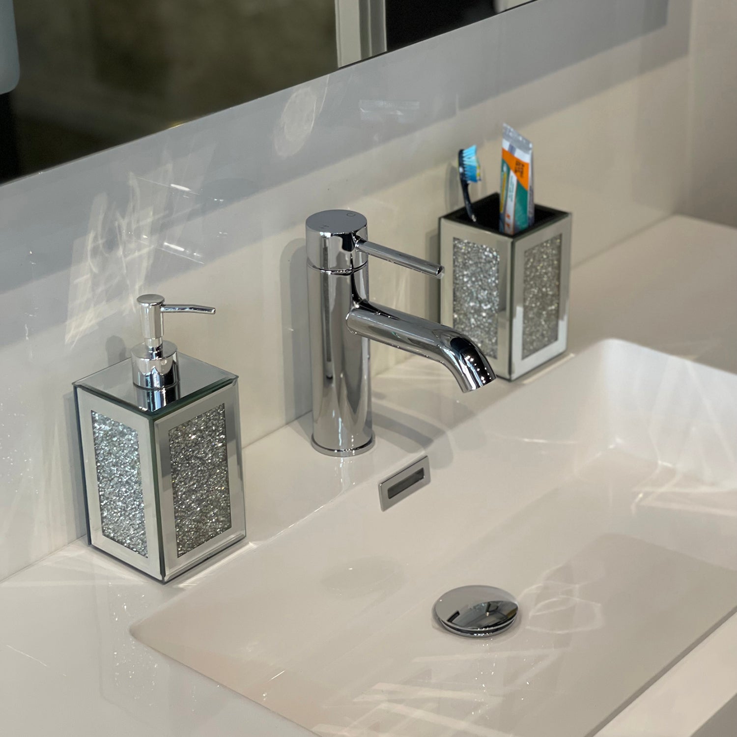 Ambrose Exquisite 2 Piece Square Soap Dispenser and silver-glass