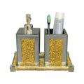 Ambrose Exquisite 3 Piece Square Soap Dispenser And Toothbrush Holder With Tray Gold Glass