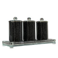 Ambrose Exquisite Three Glass Canister With Tray In Gift Box Black Glass