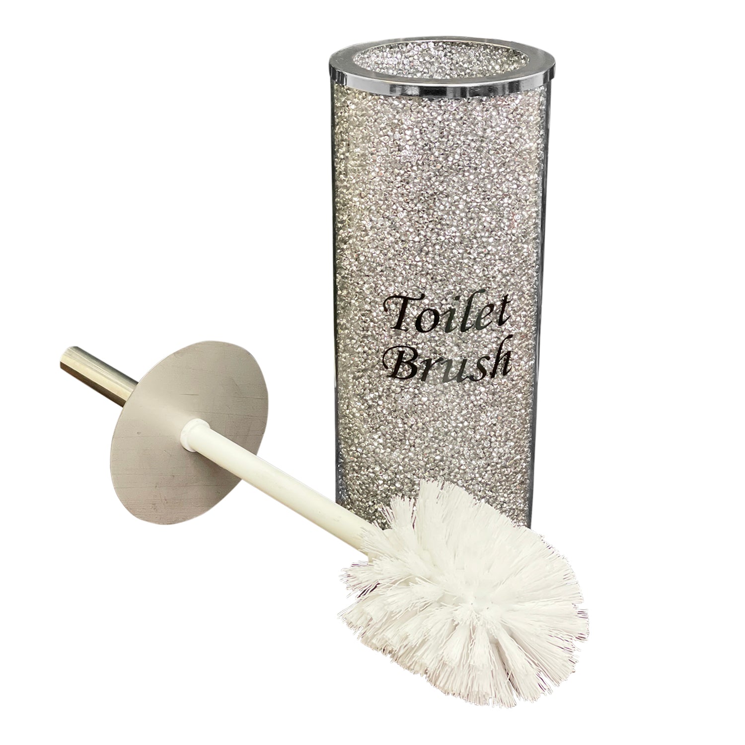 Ambrose Exquisite Glass Toilet Brush Holder In Gift Box Includes Brush Silver Glass