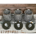 Ambrose Exquisite Tea, Sugar, Coffee Canisters With Tray In Crushed Diamond Glass In Gift Box Silver Glass