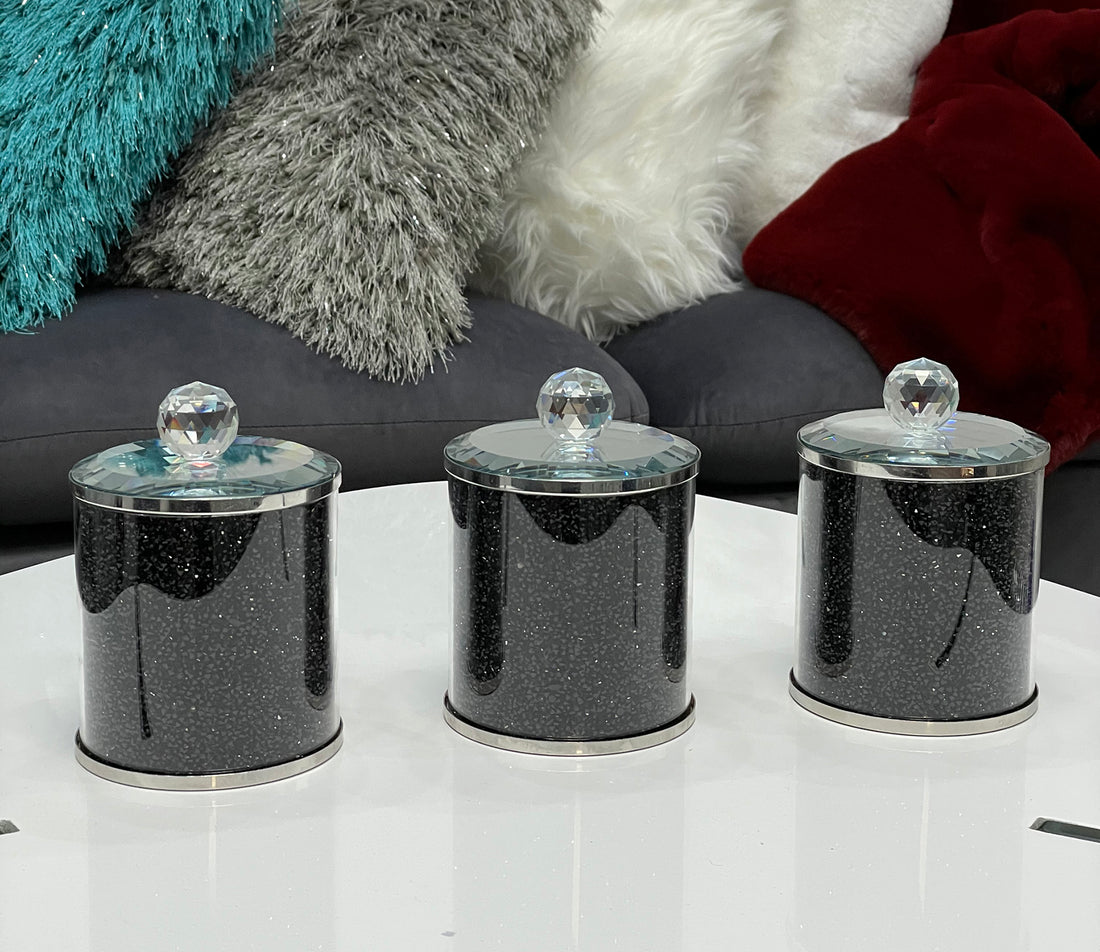 Ambrose Exquisite Three Glass Canister Set In Gift Box Black Glass