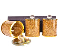 Ambrose Exquisite Tea, Sugar, Coffee Canisters With Tray In Crushed Diamond Glass In Gift Box Gold Glass