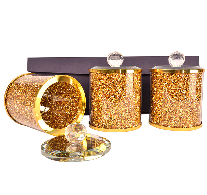 Ambrose Exquisite Tea, Sugar, Coffee Canisters with gold-glass