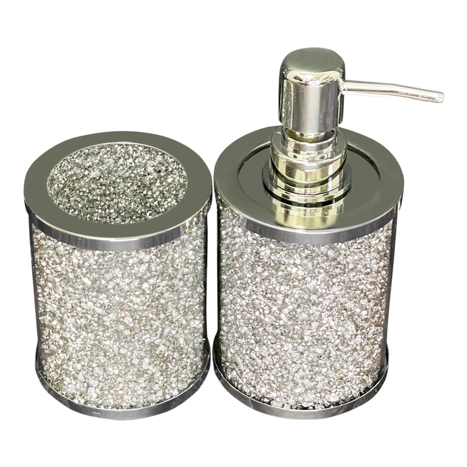 Ambrose Exquisite 2 Piece Soap Dispenser And Toothbrush Holder In Gift Box Silver Glass