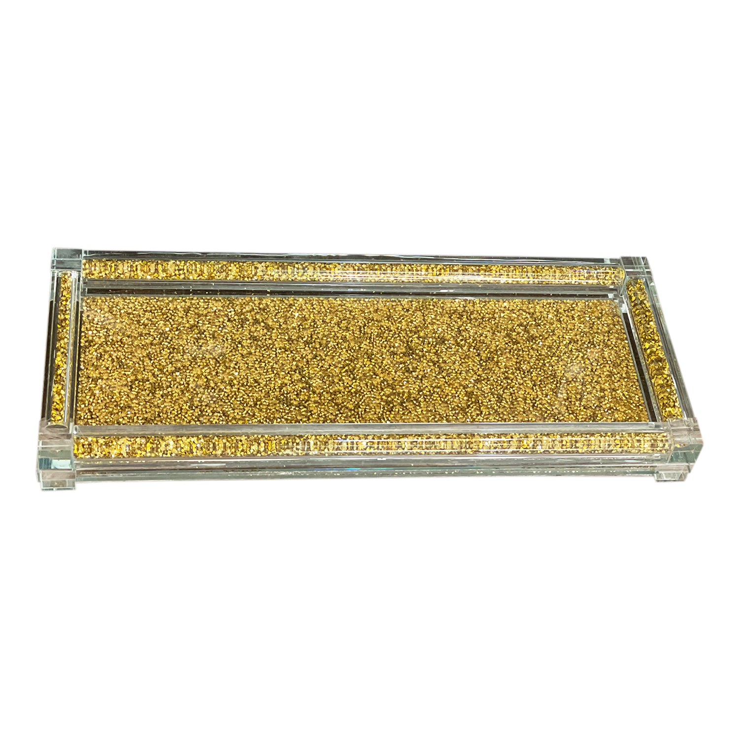 Ambrose Exquisite Large Glass Tray In Gift Box Gold Glass