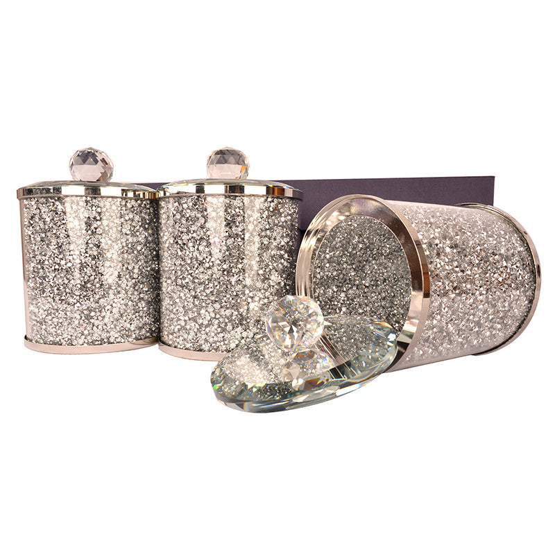 Ambrose Exquisite Tea, Sugar, Coffee Canisters with silver-glass