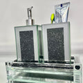 Ambrose Exquisite 3 Piece Square Soap Dispenser And Toothbrush Holder With Tray Black Glass