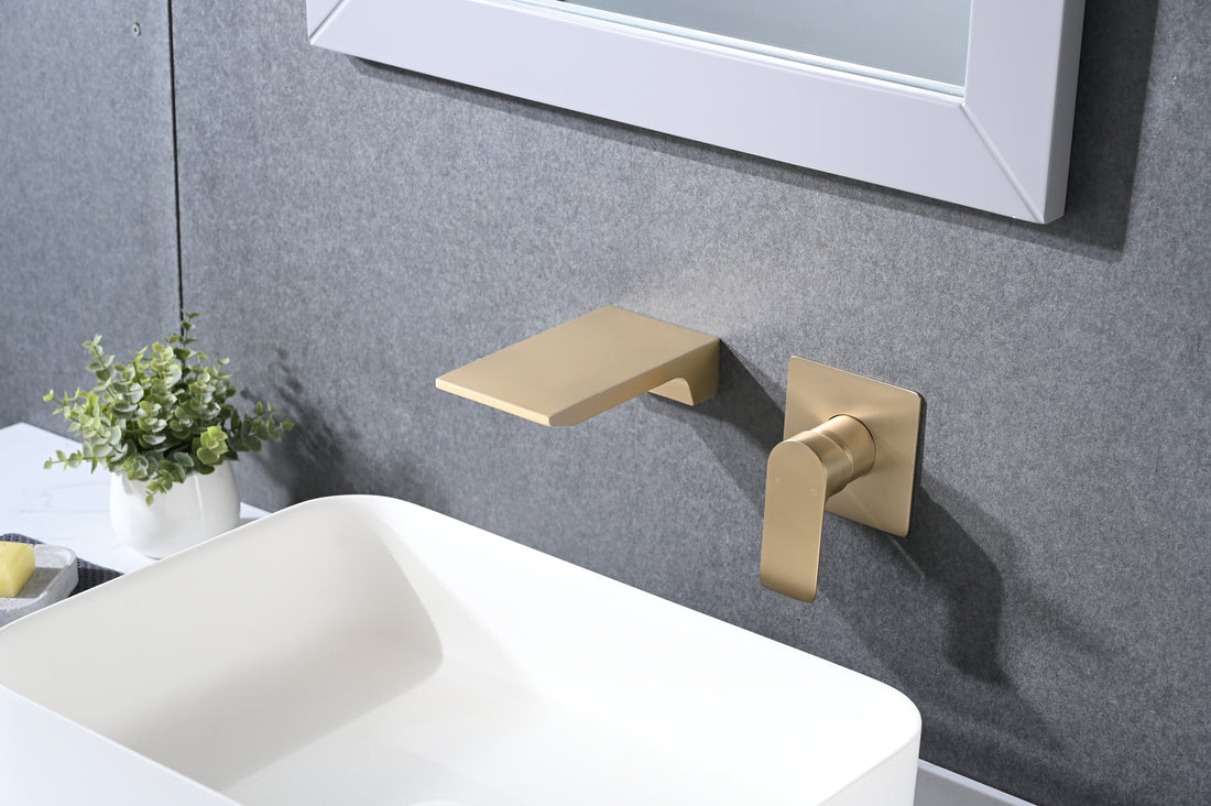 Wall Mount Waterfall Bathtub Faucet Brushed Gold Stainless Steel